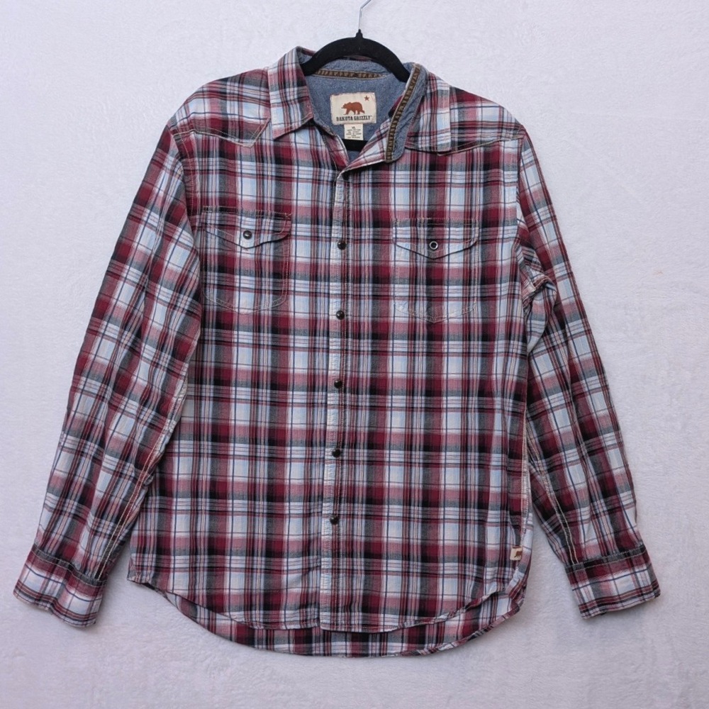 Dakota Grizzly Men's XL Plaid Flannel Shirt Red Blue Western Snap Front